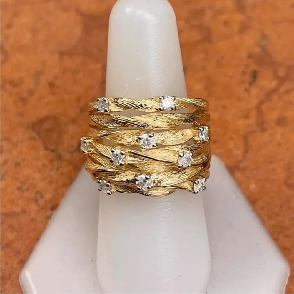 Gorgeous 18k Yellow Gold Over Silver White Sapphires Intertwined Bands Ring